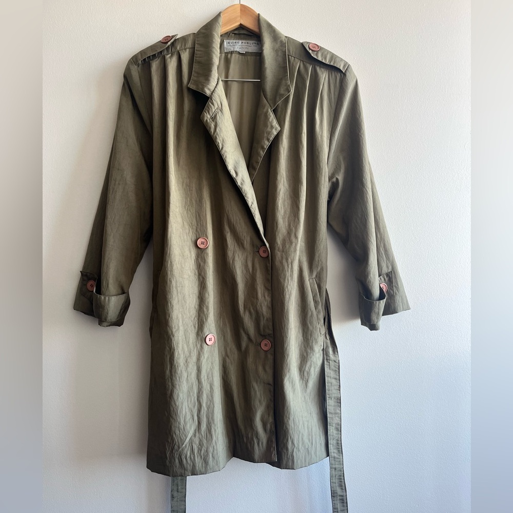 Vintage Irving Posluns for Eaton Olive Oversized Trench Coat Women Sz Small